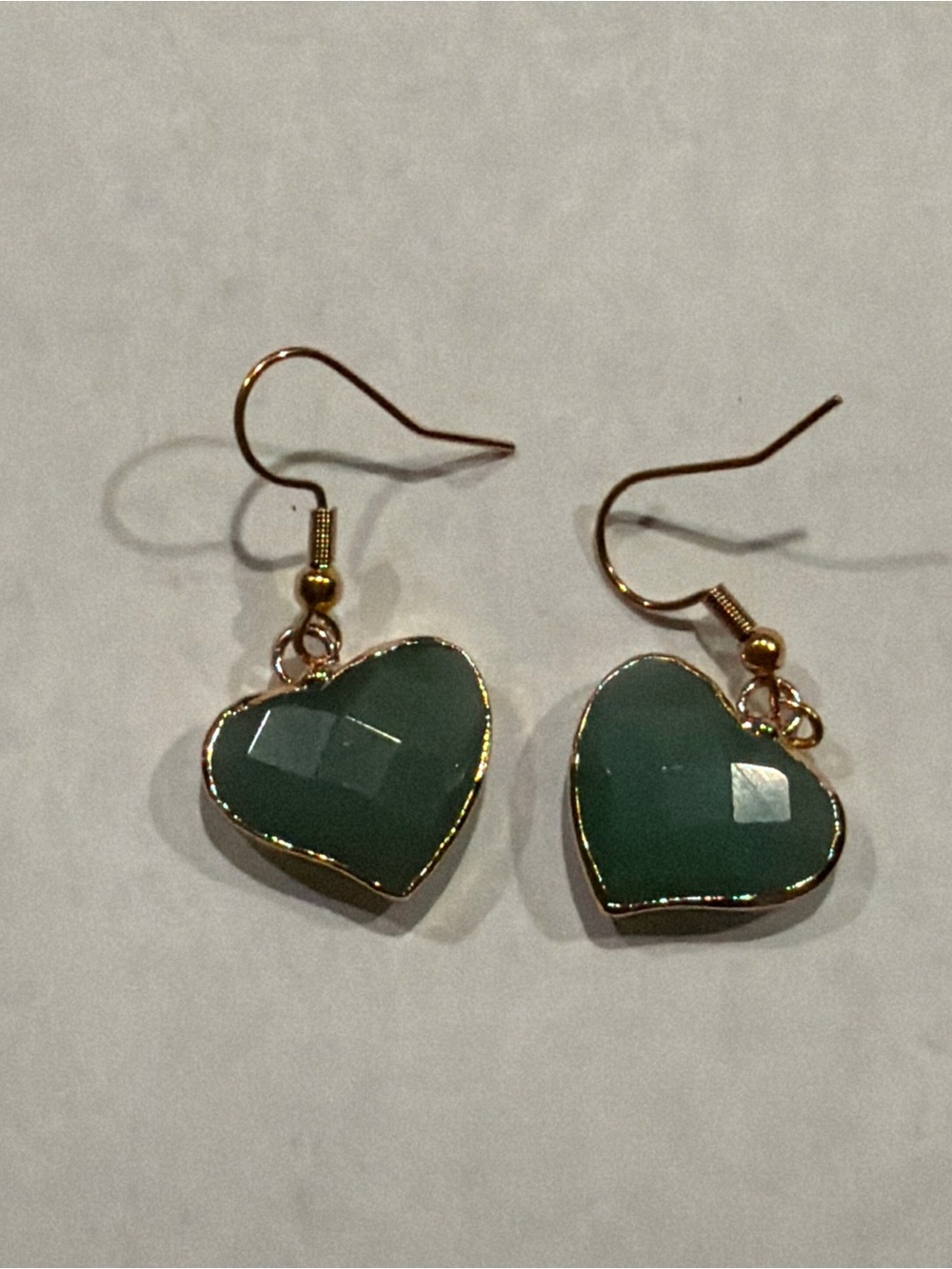 Gold-Trim Aventurine  Heart Dangle Earrings